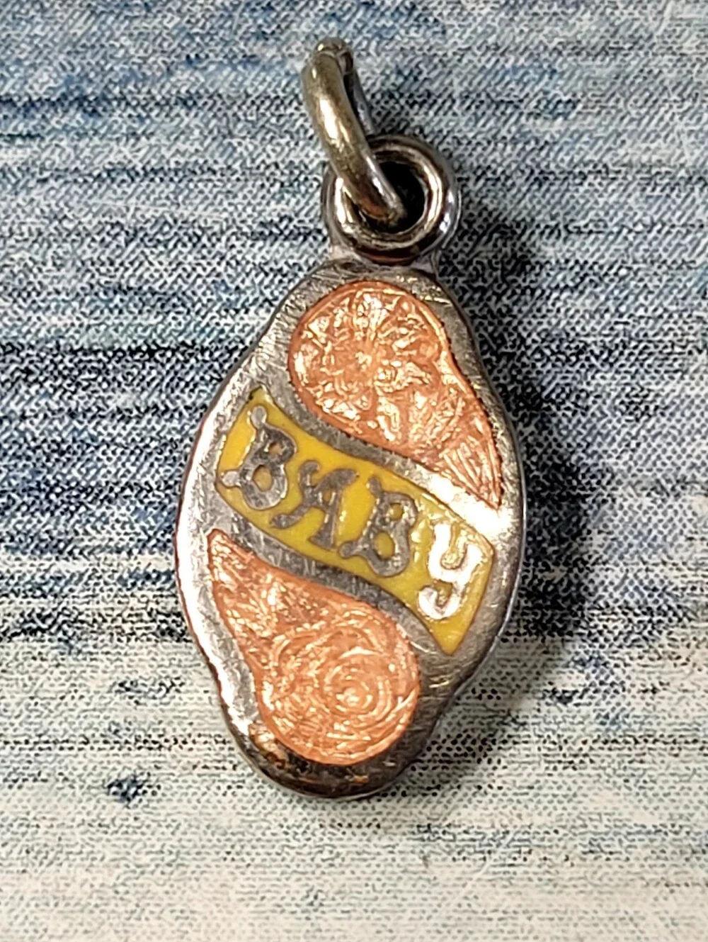 'BABY' Yellow & Rose  Silver Religious Pendant Charm